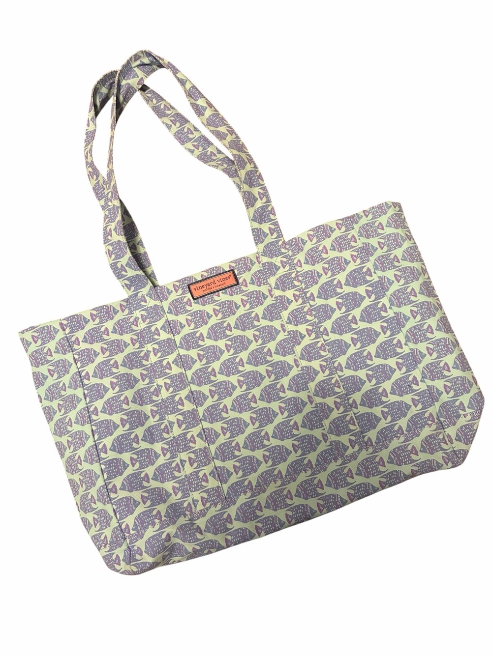 Vineyard Vines Fish Print Canvas Tote Bag Green Purple Pink Nautical Beach